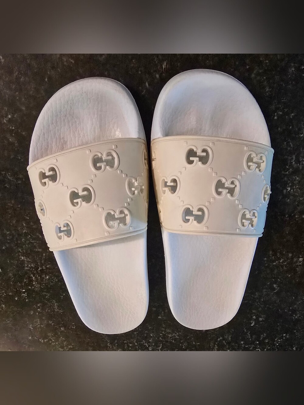 Gucci Ivory GG Embossed Rubber Slide Sandals